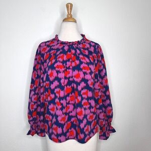 Michelle McDowell Womens Leopard Long Sleeve‎ Blouse Size S Pink Blue Red Office